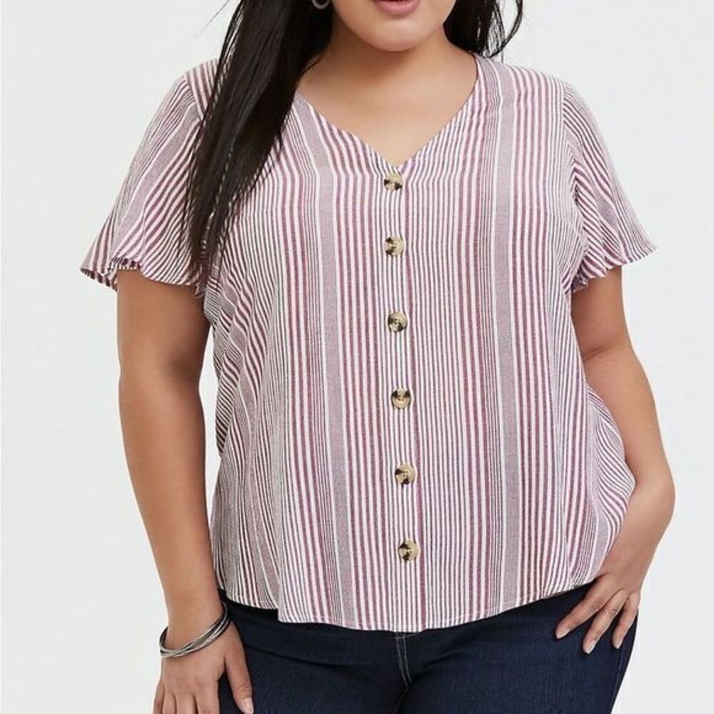 Torrid Button Front Top Womens Size 2X Red Wine Striped Casual Capsule